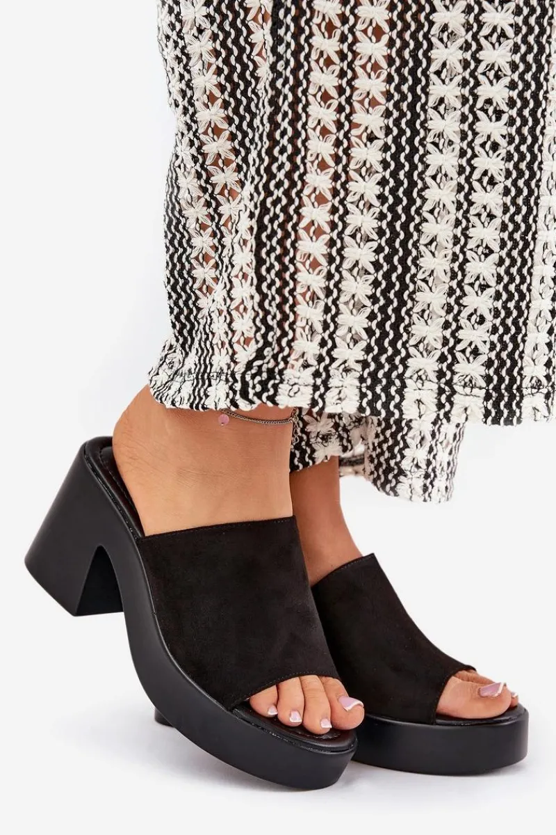 Klapki Na Obcasie|Klapki Na Platformie>Boto Klapki Damskie Na Słupku I Platformie Czarne Omeisa