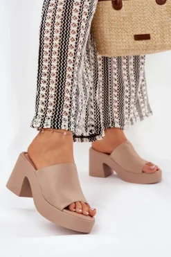 Best Klapki Damskie Na Słupku I Platformie Khaki Omeisa Damskie Klapki Na Obcasie|Klapki Na Platformie