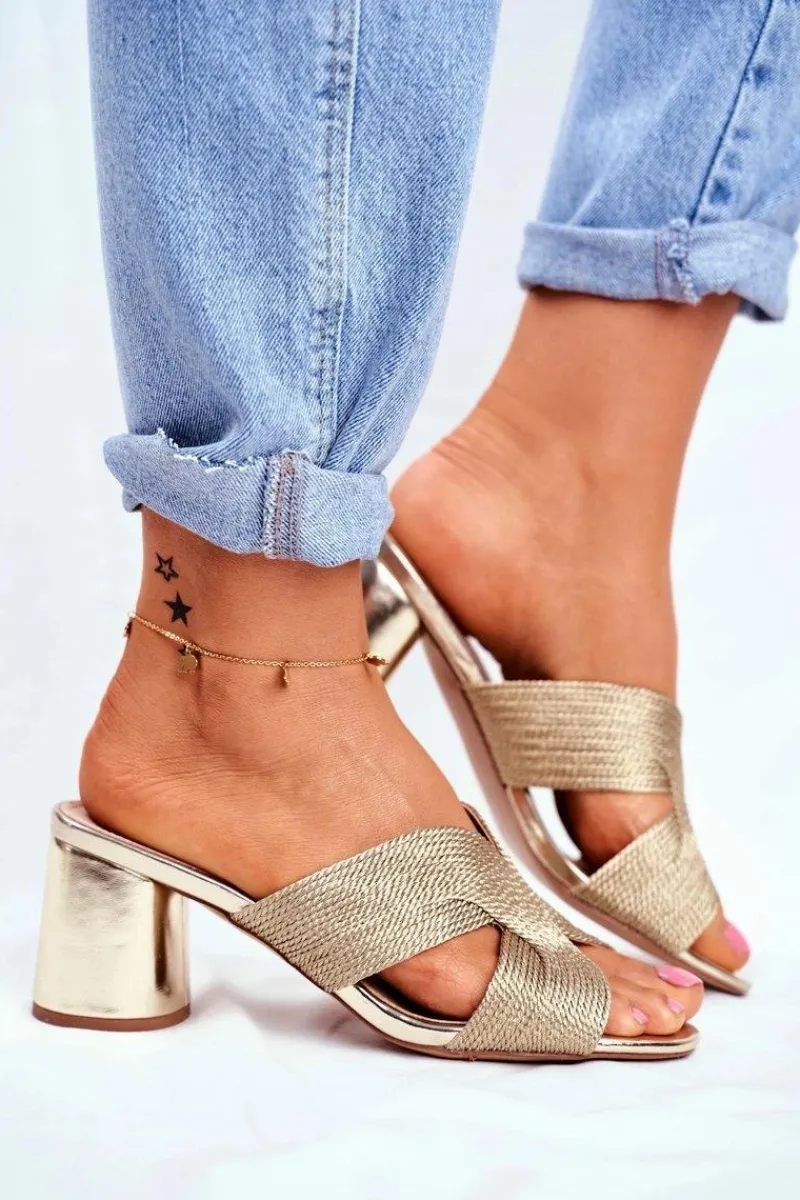 Online Klapki Damskie Na Słupku Wsuwane Złote Guest Damskie Klapki Na Obcasie|Klapki Damskie Klasyczne