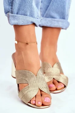 Online Klapki Damskie Na Słupku Wsuwane Złote Guest Damskie Klapki Na Obcasie|Klapki Damskie Klasyczne