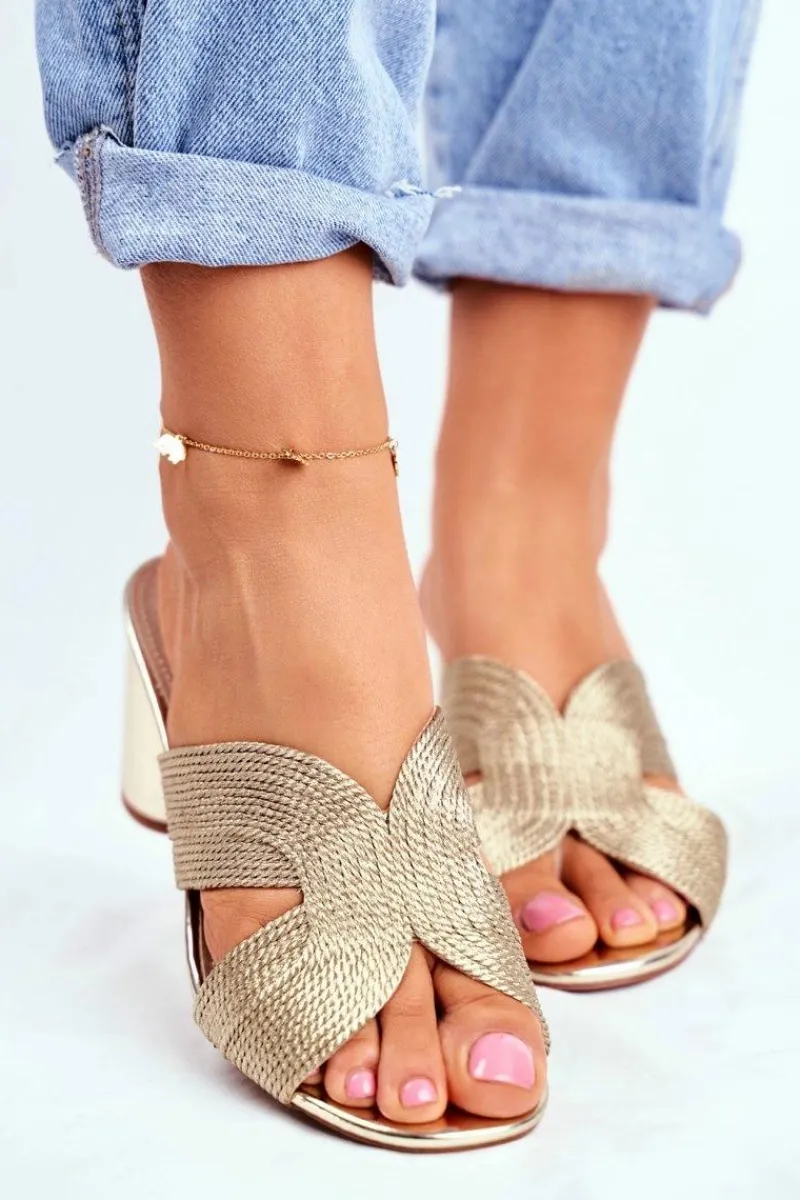 Online Klapki Damskie Na Słupku Wsuwane Złote Guest Damskie Klapki Na Obcasie|Klapki Damskie Klasyczne