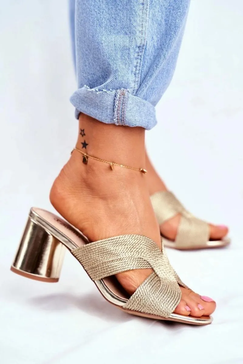 Online Klapki Damskie Na Słupku Wsuwane Złote Guest Damskie Klapki Na Obcasie|Klapki Damskie Klasyczne