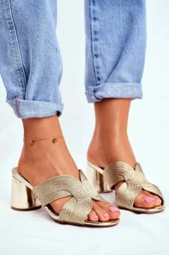 Online Klapki Damskie Na Słupku Wsuwane Złote Guest Damskie Klapki Na Obcasie|Klapki Damskie Klasyczne