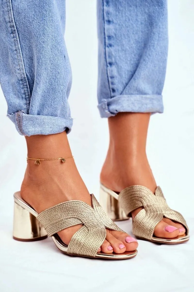 Online Klapki Damskie Na Słupku Wsuwane Złote Guest Damskie Klapki Na Obcasie|Klapki Damskie Klasyczne