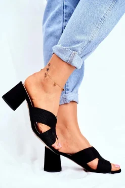 Klapki Na Obcasie|Klapki Damskie Klasyczne>Damskie buty S.Barski Klapki Damskie Na Słupku Wsuwane Czarne Guest