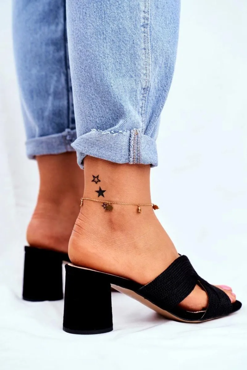 Klapki Na Obcasie|Klapki Damskie Klasyczne>Damskie buty S.Barski Klapki Damskie Na Słupku Wsuwane Czarne Guest