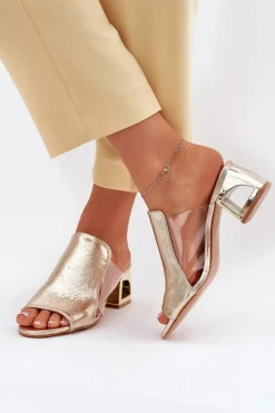 Outlet Boto Klapki Damskie Na Słupku Złote Tessira