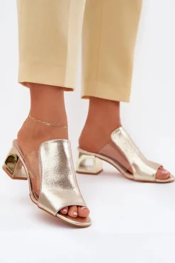 Outlet Boto Klapki Damskie Na Słupku Złote Tessira