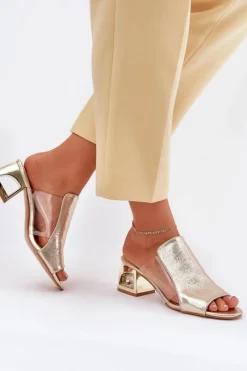 Outlet Boto Klapki Damskie Na Słupku Złote Tessira