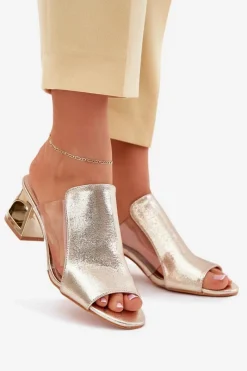 Outlet Boto Klapki Damskie Na Słupku Złote Tessira