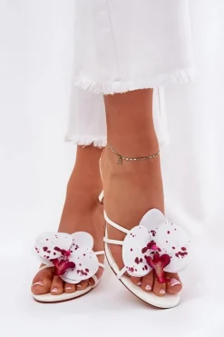 Klapki Na Obcasie|Klapki Damskie Klasyczne>Boto Klapki Damskie Na Szpilce Ze Sztucznym Kwiatem Białe Reyi Biały