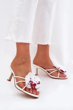 Klapki Na Obcasie|Klapki Damskie Klasyczne>Boto Klapki Damskie Na Szpilce Ze Sztucznym Kwiatem Białe Reyi Biały