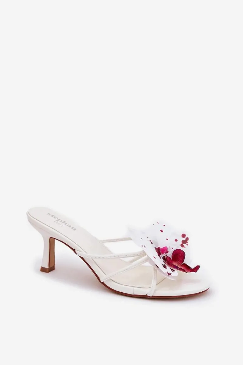 Klapki Na Obcasie|Klapki Damskie Klasyczne>Boto Klapki Damskie Na Szpilce Ze Sztucznym Kwiatem Białe Reyi Biały