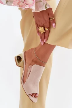 New Klapki Damskie Na Złotym Słupku Jasnobeżowe Tessira Damskie Klapki Na Obcasie|Klapki Damskie Klasyczne