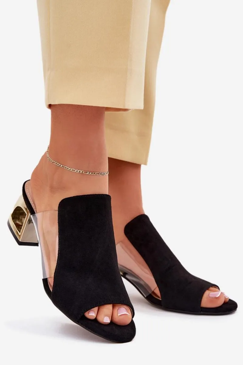 Klapki Na Obcasie|Klapki Damskie Klasyczne>Boto Klapki Damskie Na Złotym Słupku Czarne Tessira