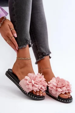 Discount Boto Klapki Damskie Ozdobione Kwiatami Różowe Cellanen