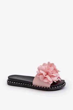 Discount Boto Klapki Damskie Ozdobione Kwiatami Różowe Cellanen