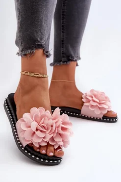 Discount Boto Klapki Damskie Ozdobione Kwiatami Różowe Cellanen