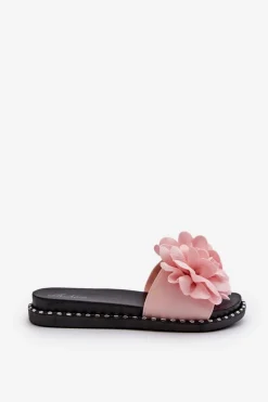 Discount Boto Klapki Damskie Ozdobione Kwiatami Różowe Cellanen