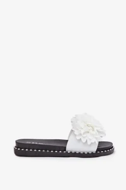 New Boto Klapki Damskie Ozdobione Kwiatami Białe Cellanen