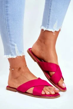 Discount Boto Klapki Damskie Paski na Krzyż Fuksja Philippines