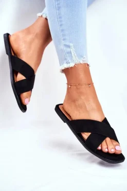 Discount Boto Klapki Damskie Paski na Krzyż Czarne Philippines