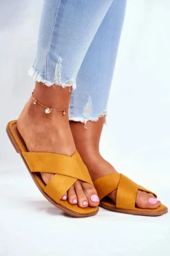 Discount Klapki Damskie Paski na Krzyż Żółte Philippines Damskie Klapki Damskie Klasyczne