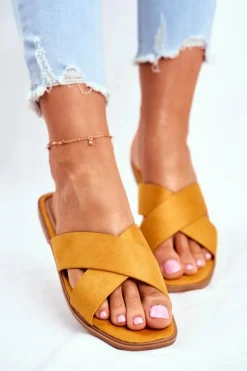 Discount Klapki Damskie Paski na Krzyż Żółte Philippines Damskie Klapki Damskie Klasyczne