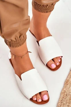 Klapki Damskie Klasyczne>Boto Klapki Damskie Płaskie Białe Mimios