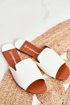 Klapki Damskie Klasyczne>Boto Klapki Damskie Płaskie Białe Mimios