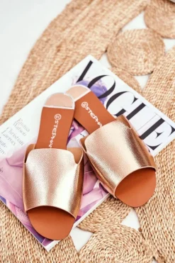 Best Klapki Damskie Płaskie Różowe Złoto Mimios Damskie Klapki Damskie Klasyczne