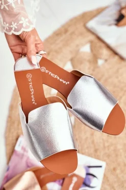 Outlet Klapki Damskie Płaskie Srebrne Mimios Damskie Klapki Damskie Klasyczne