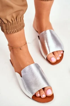 Outlet Klapki Damskie Płaskie Srebrne Mimios Damskie Klapki Damskie Klasyczne