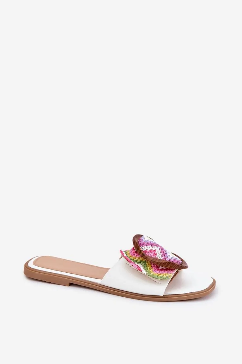 Sale Boto Klapki Damskie Płaskie Z Ozdobną Klamrą Białe Luwam Biały