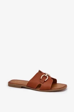 Online Evento Klapki Damskie Płaskie Z Ozdobnym Detalem Camel Amiresna Brązowy