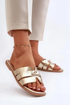 Boto Klapki Damskie Płaskie Z Ozdobą Złote Kavinia