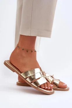 Boto Klapki Damskie Płaskie Z Ozdobą Złote Kavinia