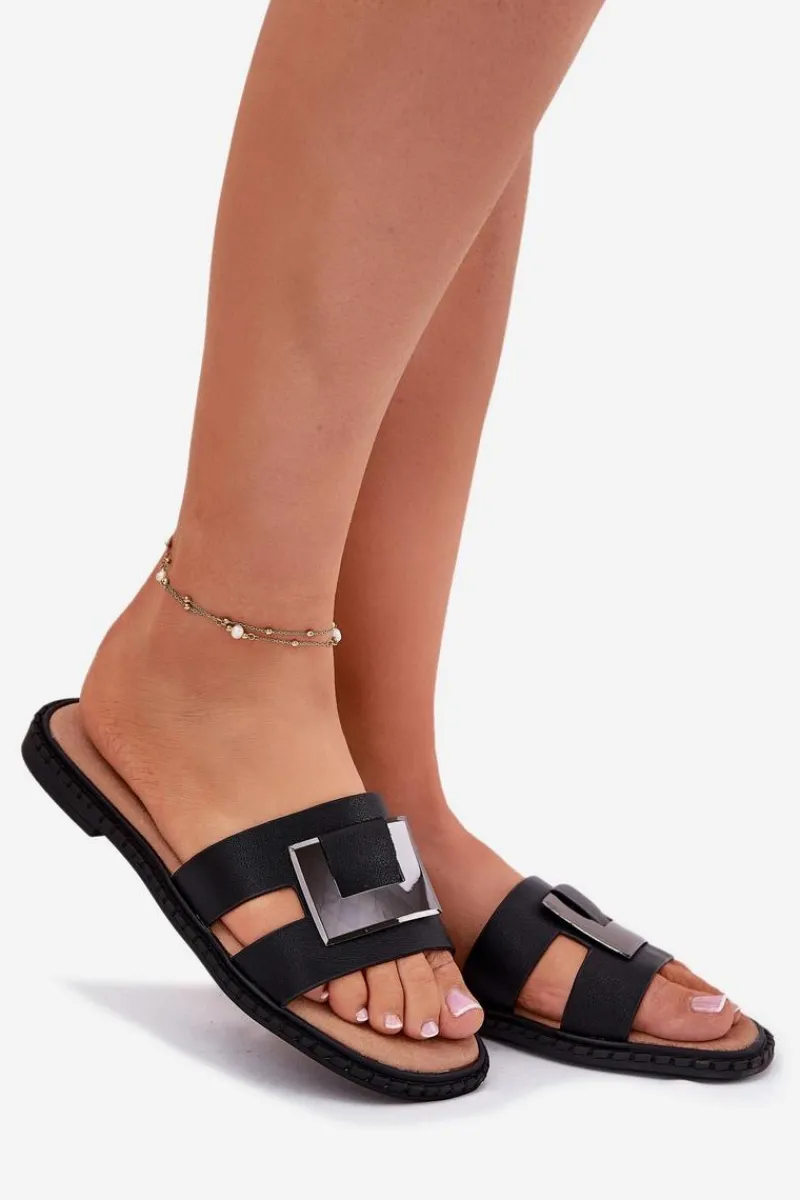 Klapki Damskie Klasyczne>Artiker Klapki Damskie Płaskie Z Ozdobnym Detalem 56C1336 Czarne Czarny