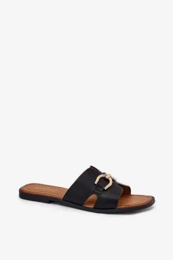 Sale Evento Klapki Damskie Płaskie Z Ozdobnym Detalem Czarne Amiresna Czarny