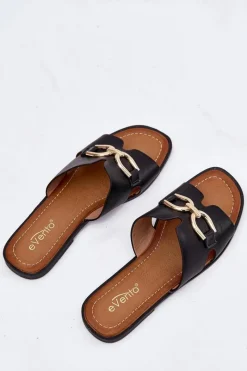 Sale Evento Klapki Damskie Płaskie Z Ozdobnym Detalem Czarne Amiresna Czarny