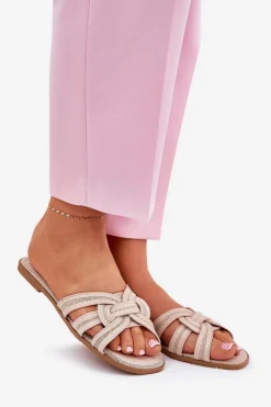 Clearance Boto Klapki Damskie Płaskie Z Przeplatającymi Się Paskami Beżowe Acimine Beżowy