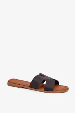 Hot Boto Klapki Damskie Płaskie Z Wycięciami Czarne Salyra Czarny