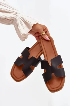 Hot Boto Klapki Damskie Płaskie Z Wycięciami Czarne Salyra Czarny