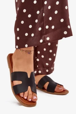 Hot Boto Klapki Damskie Płaskie Z Wycięciami Czarne Salyra Czarny