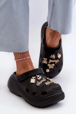 Klapki Na Platformie|Klapki Damskie Klasyczne>Boto Klapki Damskie Piankowe Lekkie Na Grubej Podeszwie Z Przypinkami Czarne Effiora