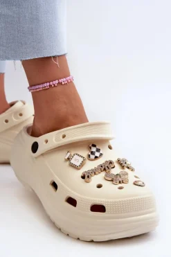 Clearance Klapki Damskie Piankowe Lekkie Na Grubej Podeszwie Z Przypinkami Beżowe Effiora Damskie Klapki Na Platformie|Klapki Damskie Klasyczne