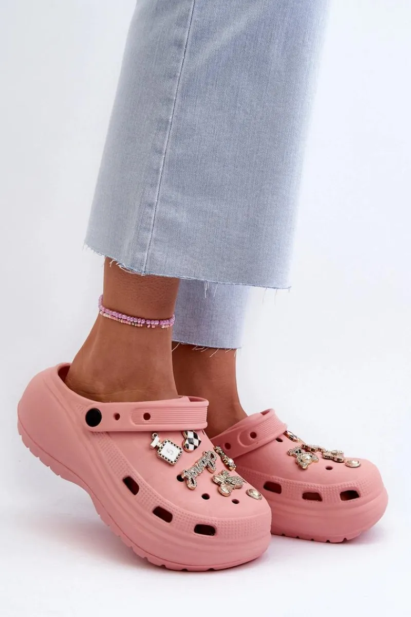 New Boto Klapki Damskie Piankowe Lekkie Na Grubej Podeszwie Z Przypinkami Różowe Effiora