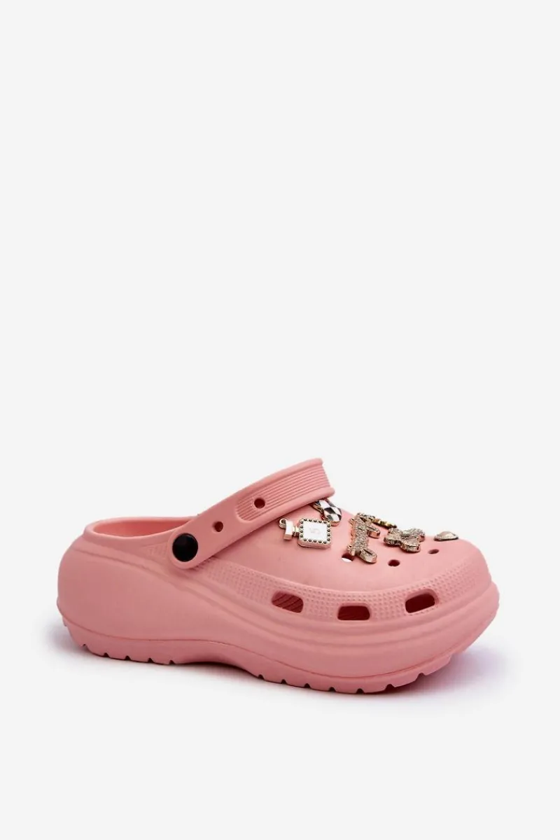 New Boto Klapki Damskie Piankowe Lekkie Na Grubej Podeszwie Z Przypinkami Różowe Effiora