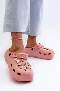 New Boto Klapki Damskie Piankowe Lekkie Na Grubej Podeszwie Z Przypinkami Różowe Effiora