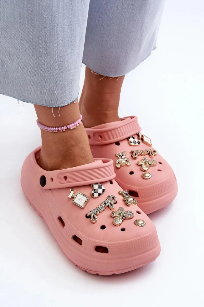 New Boto Klapki Damskie Piankowe Lekkie Na Grubej Podeszwie Z Przypinkami Różowe Effiora